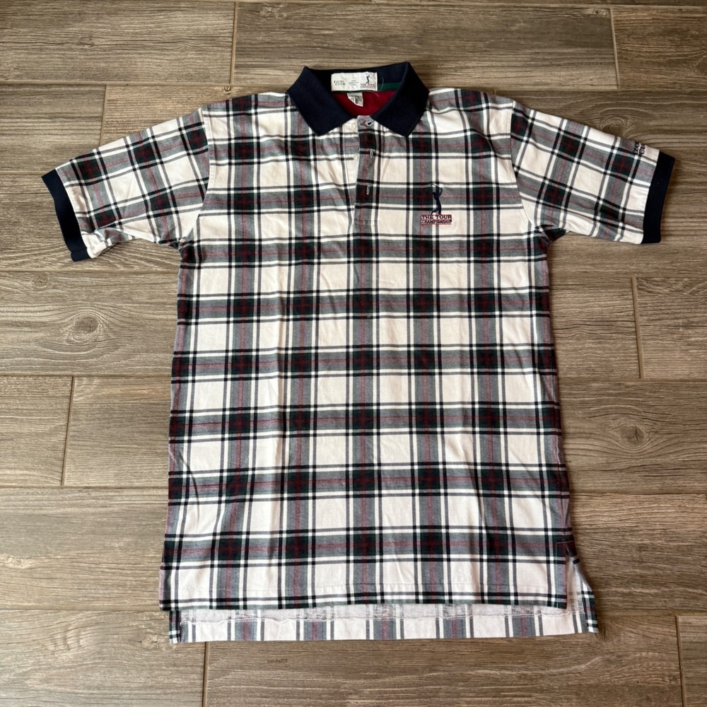 IZOD CLUB The Tour Championship Plaid Golf Polo Shirt Men's‎ M Short Sleeve